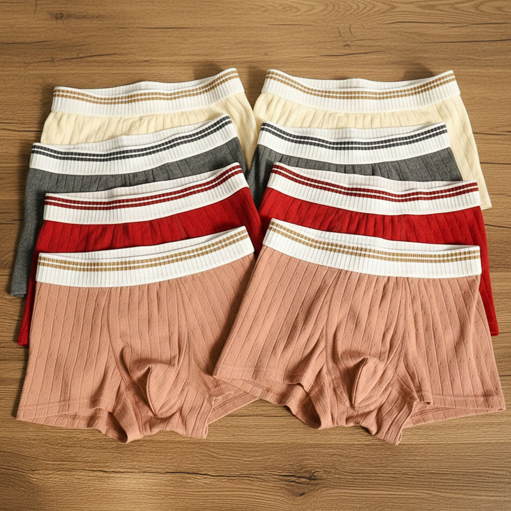 Men's Organic Cotton Boxer Briefs - Breathable Ribbed Trunks in S