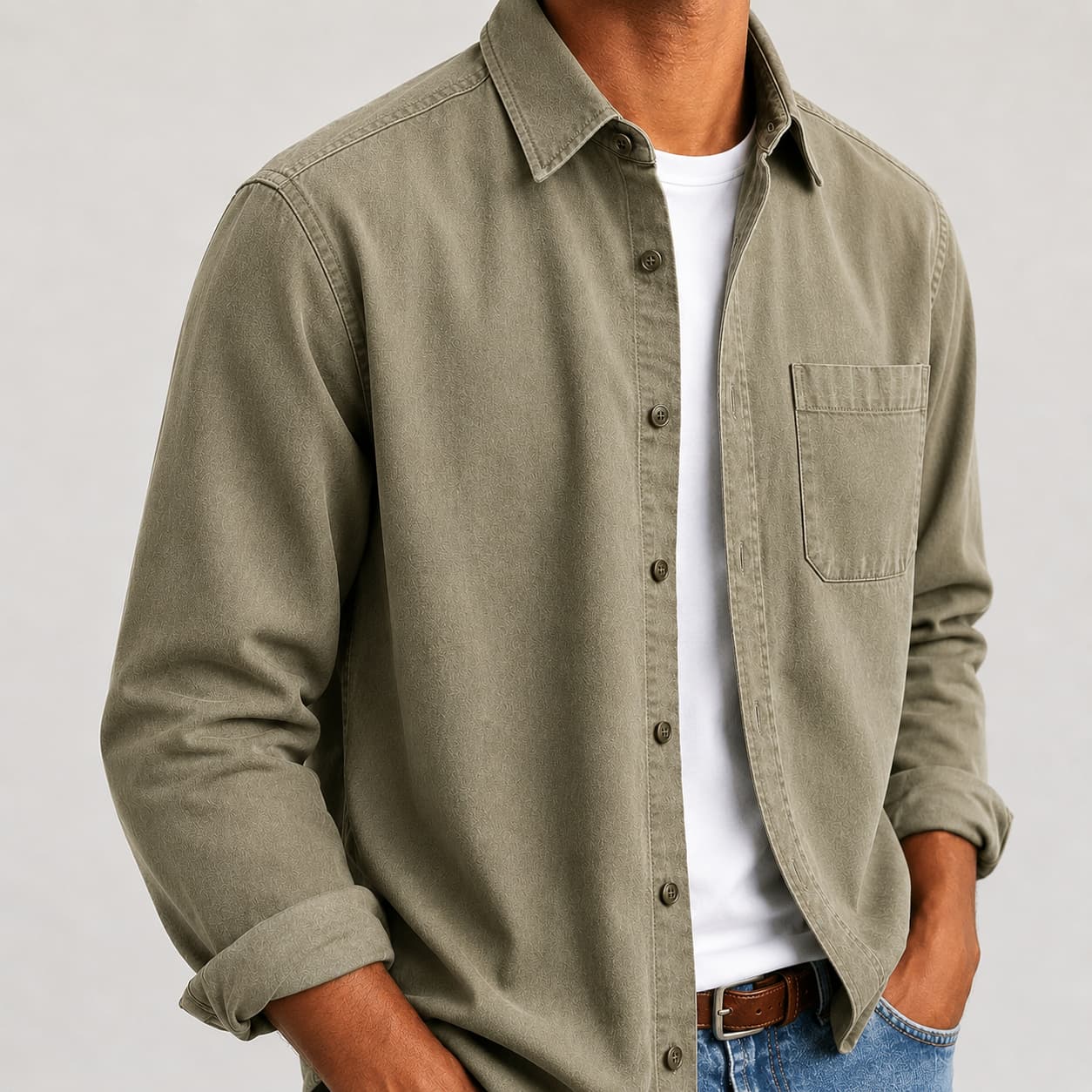 Men's Organic Cotton Button-Up Shirt - Breathable Long Sleeve Casual Shirt