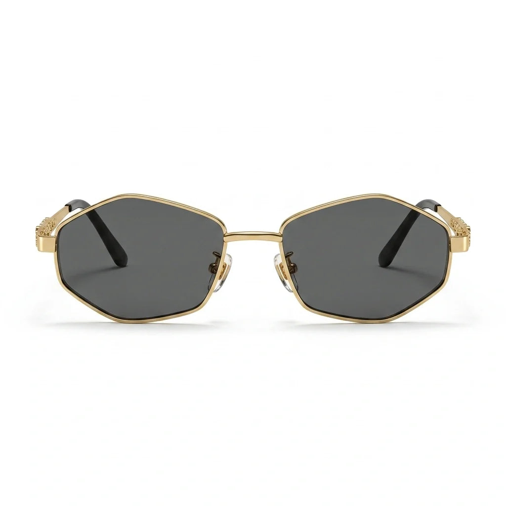 Polarized Geometric Sunglasses - Gold Frame UV400 Shades in Midnight Gold