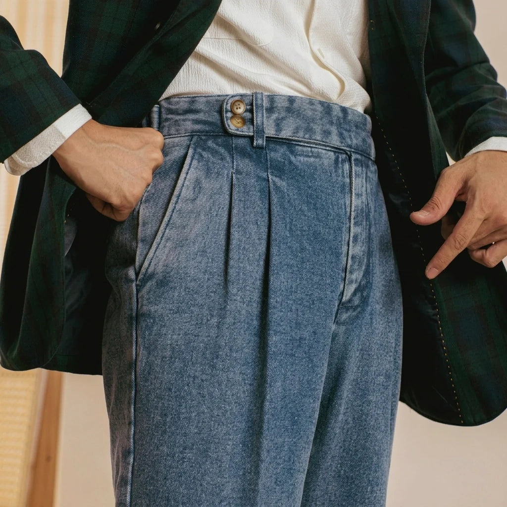 Marco Organic Cotton Pleated Denim Trousers
