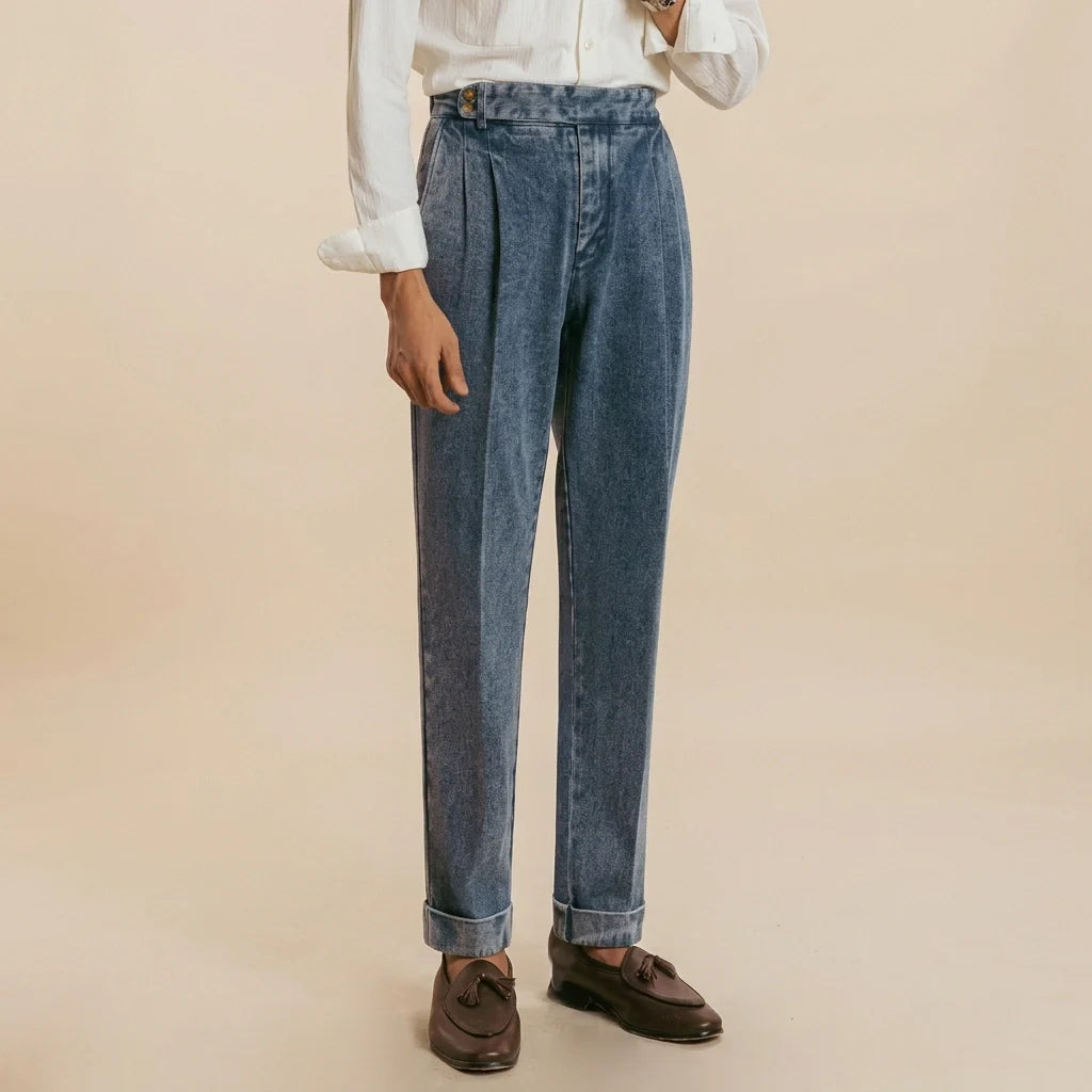 Marco Organic Cotton Pleated Denim Trousers