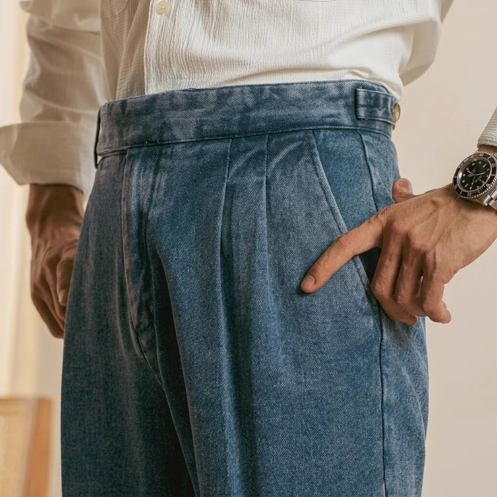 Marco Organic Cotton Pleated Denim Trousers