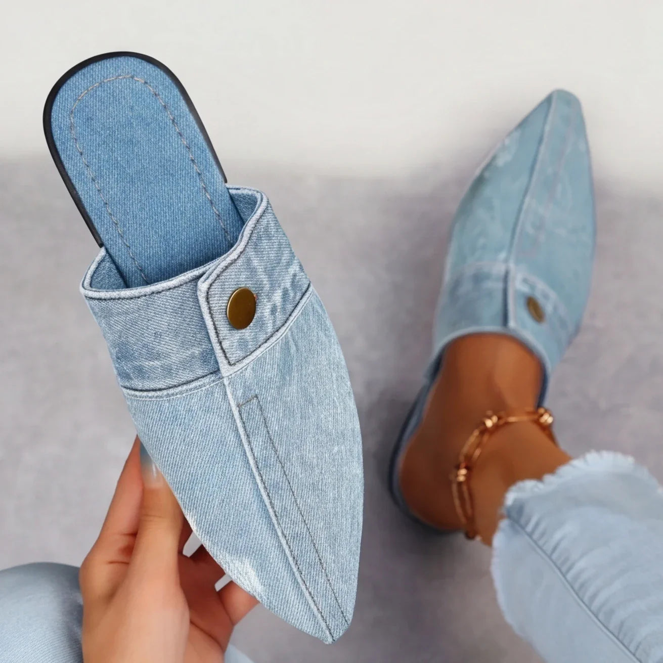 Women's lightweight denim backless slip-on loafers