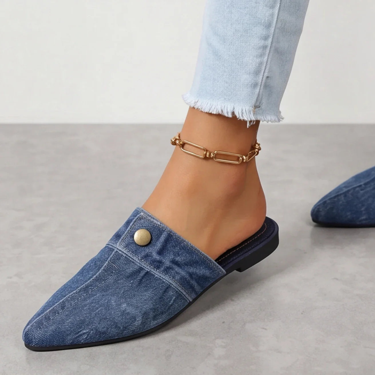Women's lightweight denim backless slip-on loafers