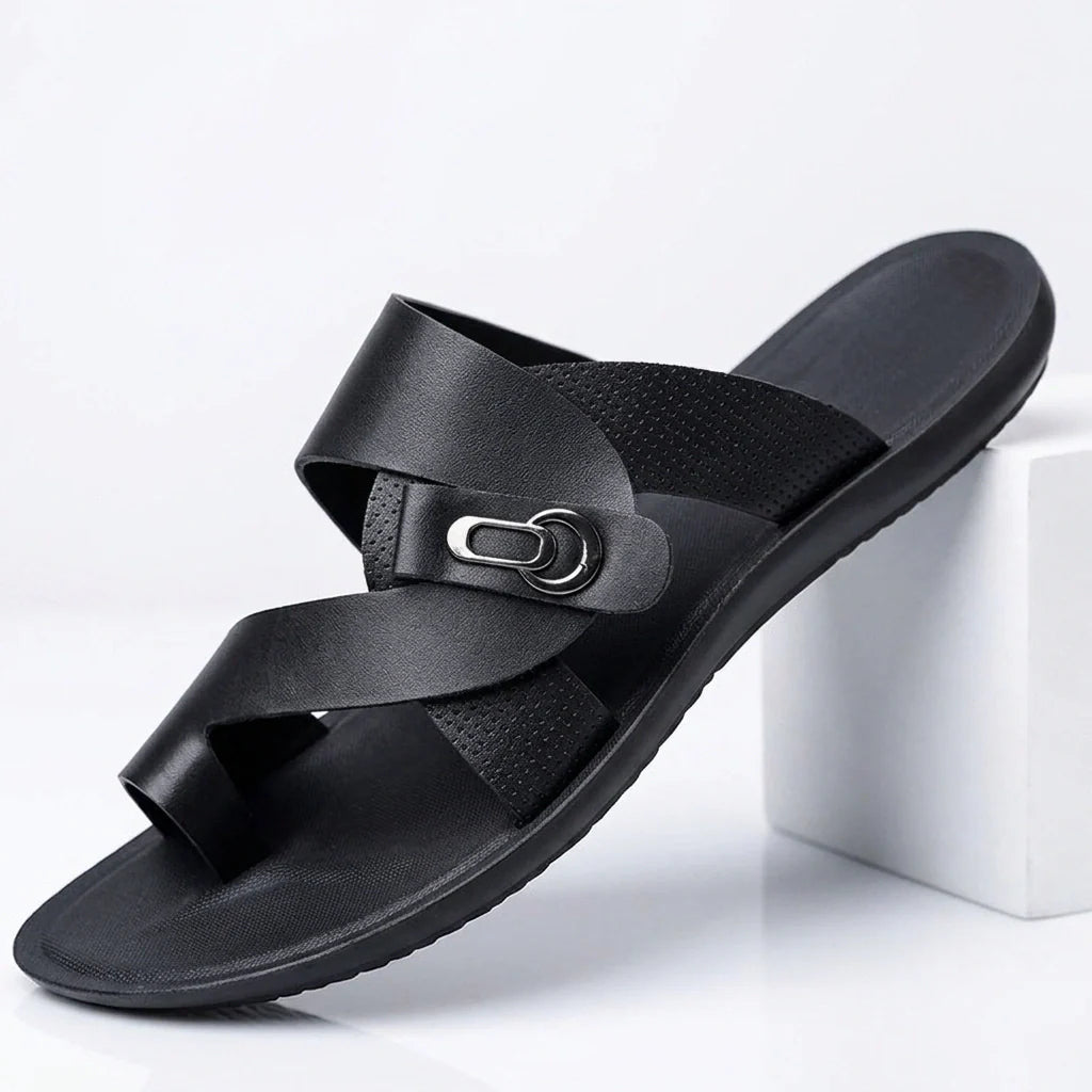 Men's Crossover Leather Sandals Brown 9
