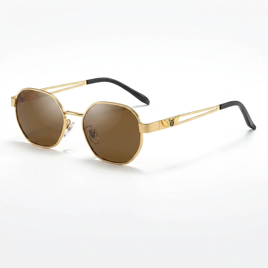 Polarized Octagon Sunglasses - Gold Double Bridge UV400 Shades in Classic Black