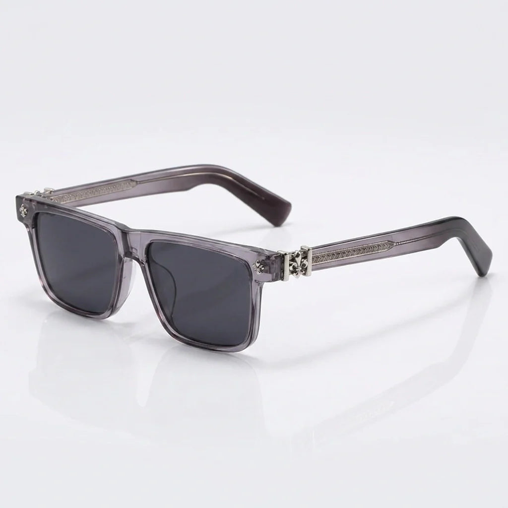 Bold square acetate sunglasses with contrasting temple arms