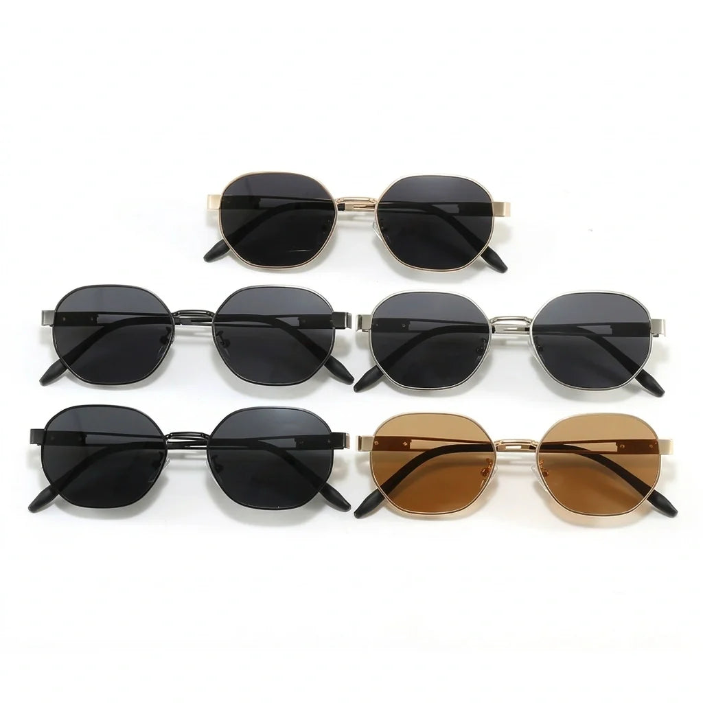 Polarized Octagon Sunglasses - Gold Double Bridge UV400 Shades in Classic Black