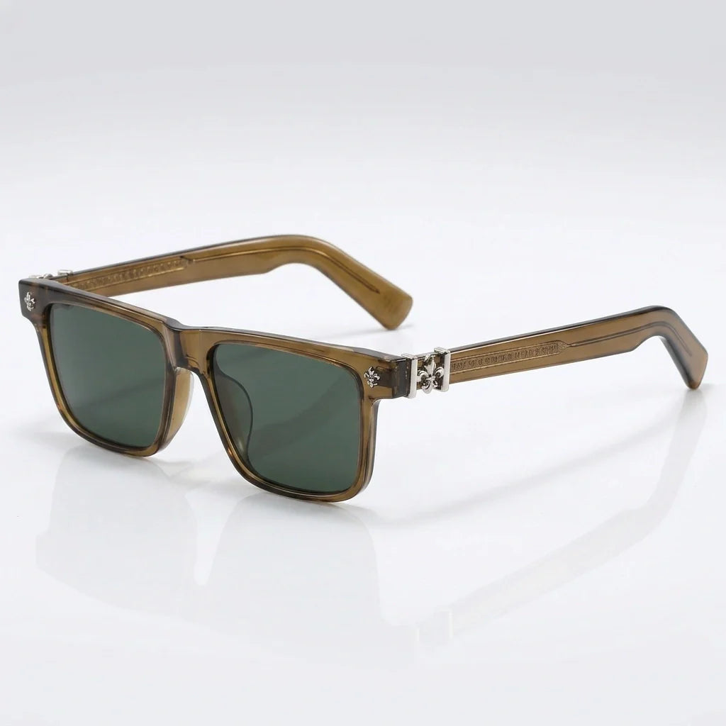 Bold square acetate sunglasses with contrasting temple arms