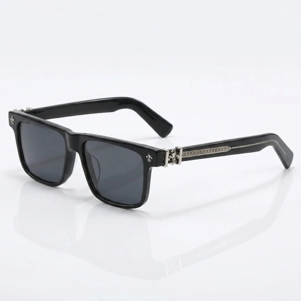 Bold square acetate sunglasses with contrasting temple arms