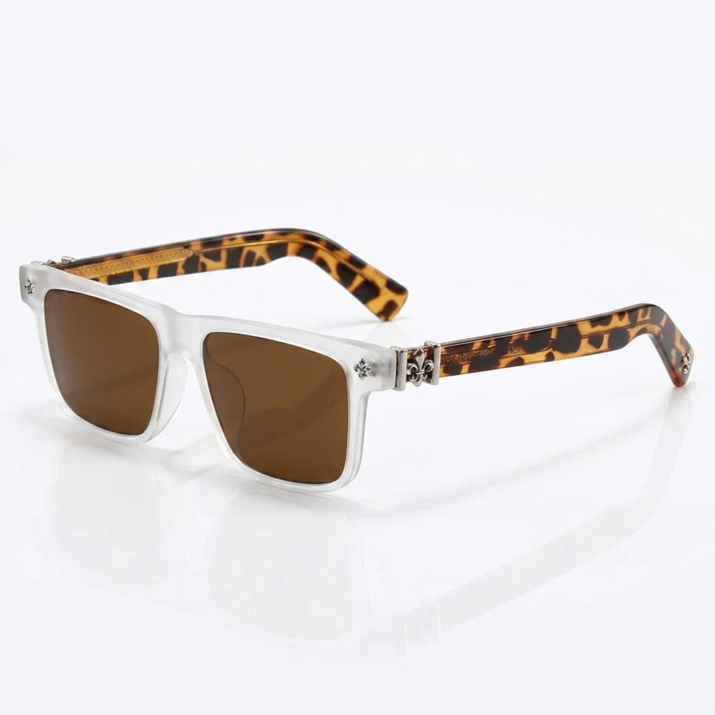 Bold square acetate sunglasses with contrasting temple arms