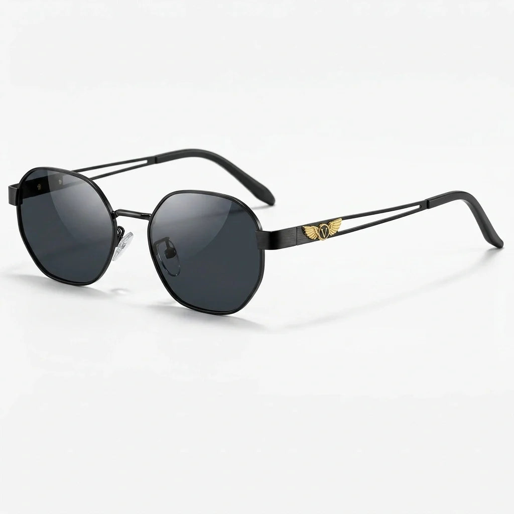 Polarized Octagon Sunglasses - Gold Double Bridge UV400 Shades in Silver