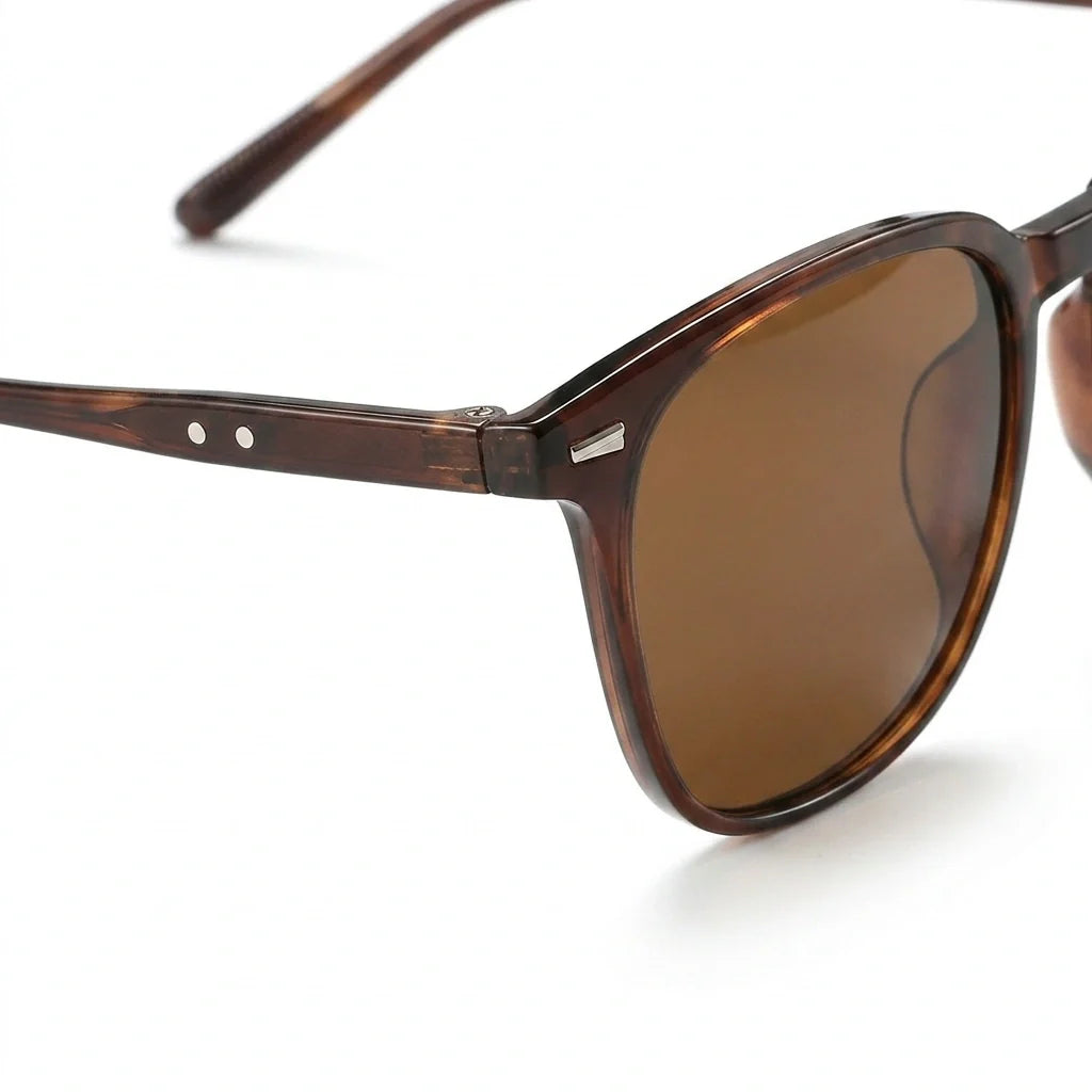 Mirrored UV Protection Sunglasses - Tortoise Temple Shades in Amber Brown