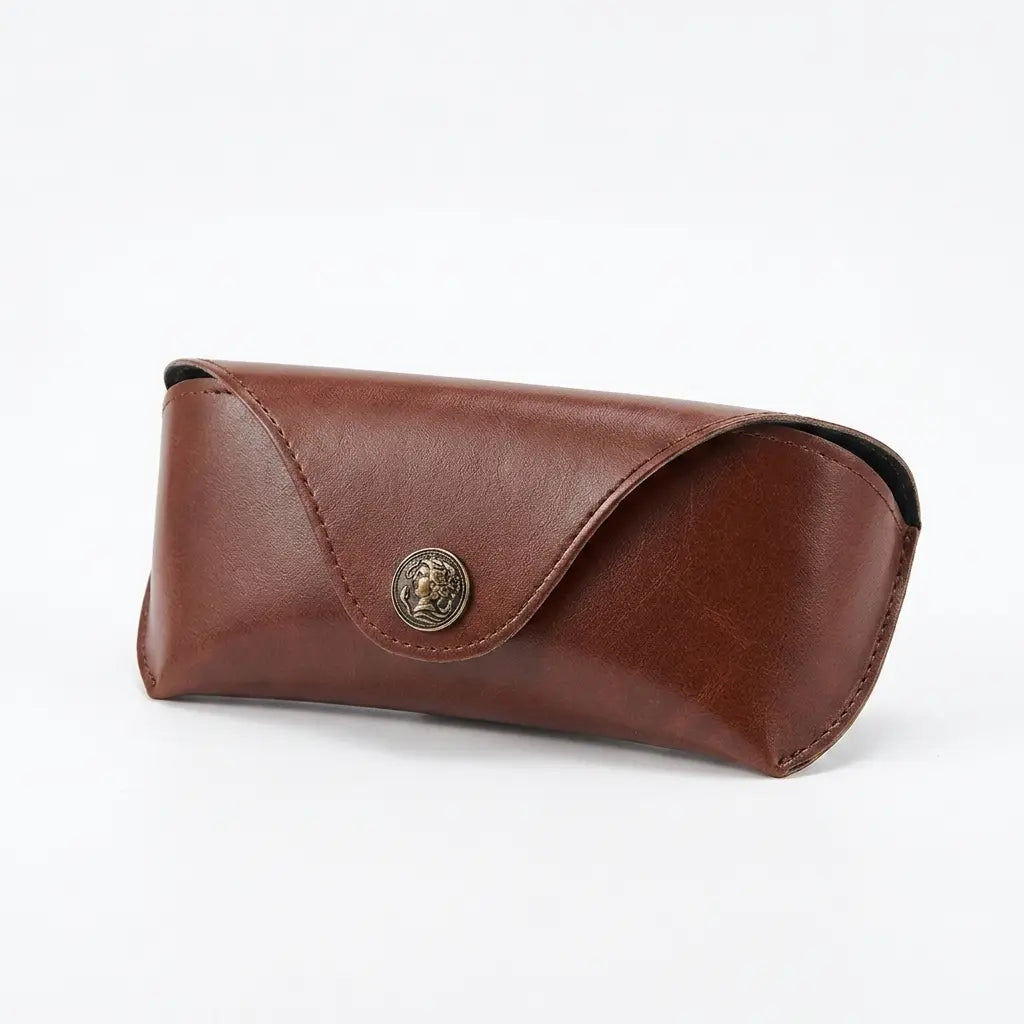 Vintage leather sunglasses case with antique cameo snap