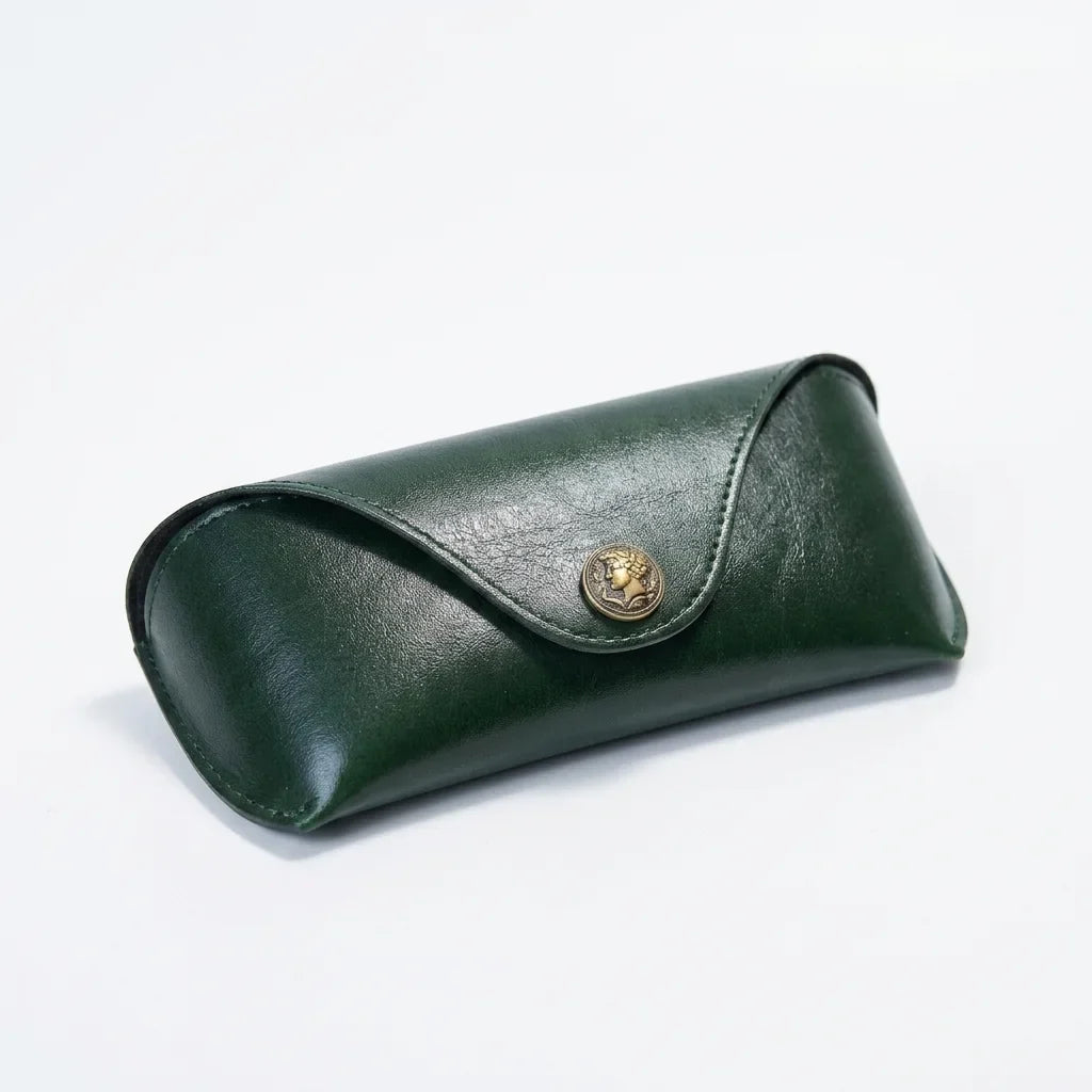 Vintage leather sunglasses case with antique cameo snap