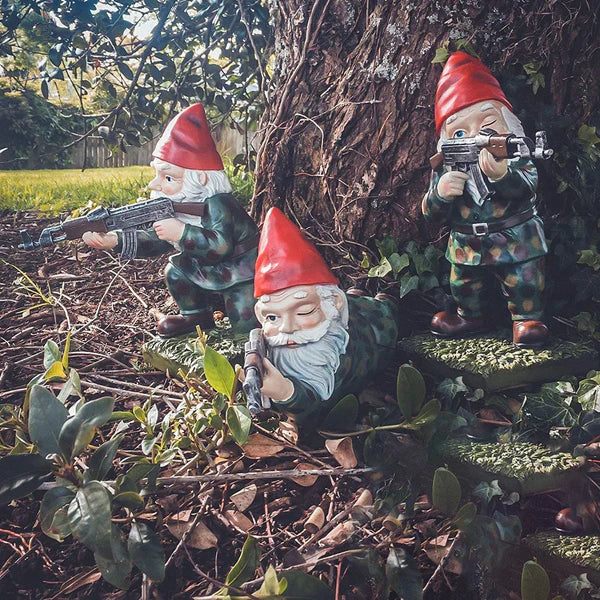 Funny Military Garden Gnome Statues - Weatherproof Yard Decor