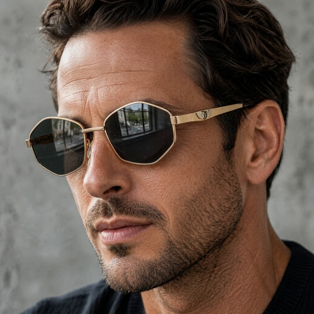 Polarized Geometric Sunglasses - Gold Frame UV400 Shades in Classic Black
