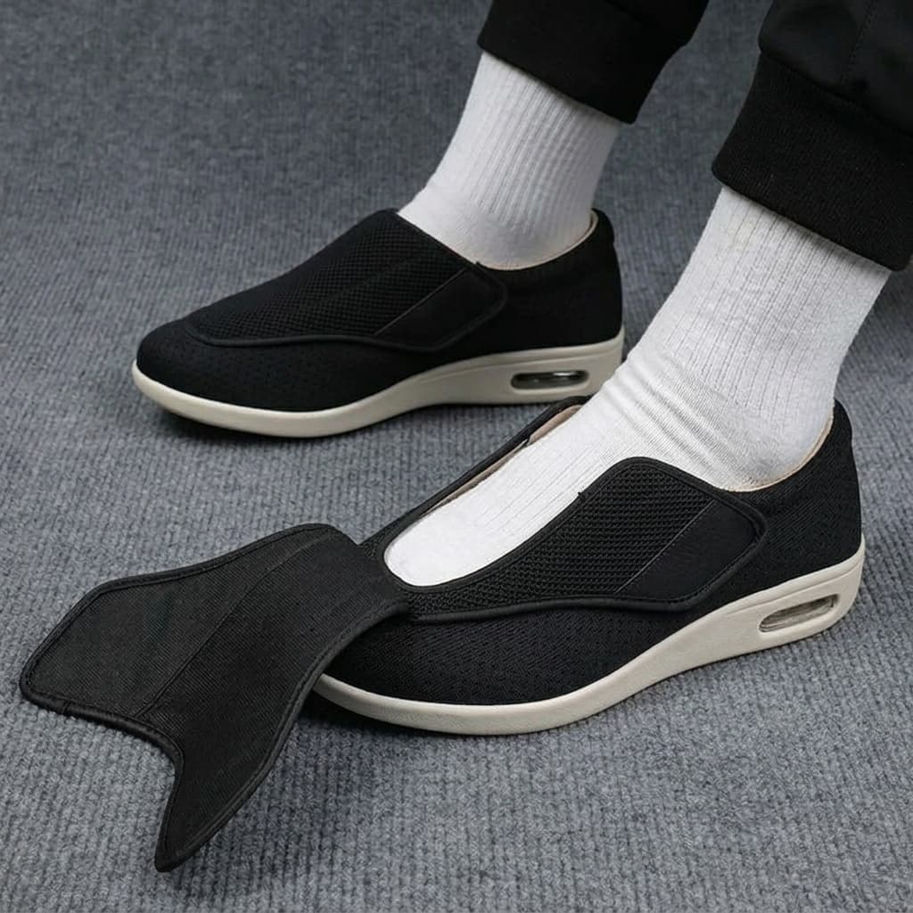 Orthopedic Wide Fit Shoes - Adjustable Comfort Walking Sneakers in Classic Black