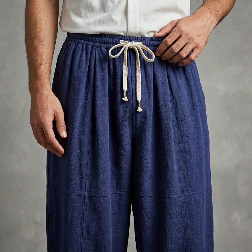 Men's Cotton Linen Tapered Pants - Breathable Drawstring Summer Trousers