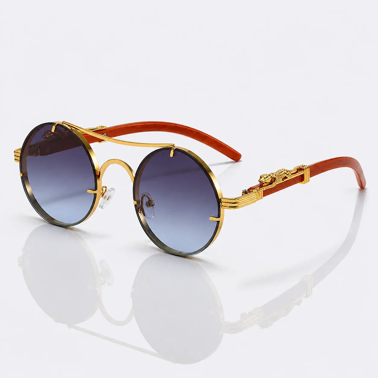 Leopard Temple Rimless Sunglasses - Gold Metal UV400 Statement Shades