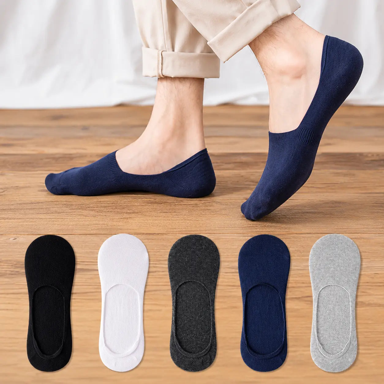 Organic cotton no-show socks with anti-slip silicone heel grip