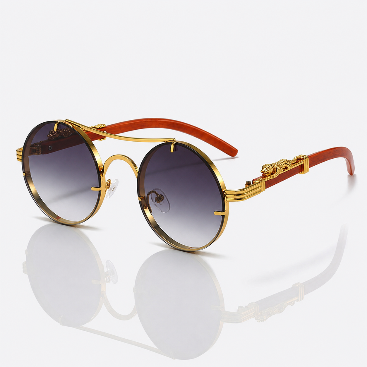 Leopard Temple Rimless Sunglasses - Gold Metal UV400 Statement Shades