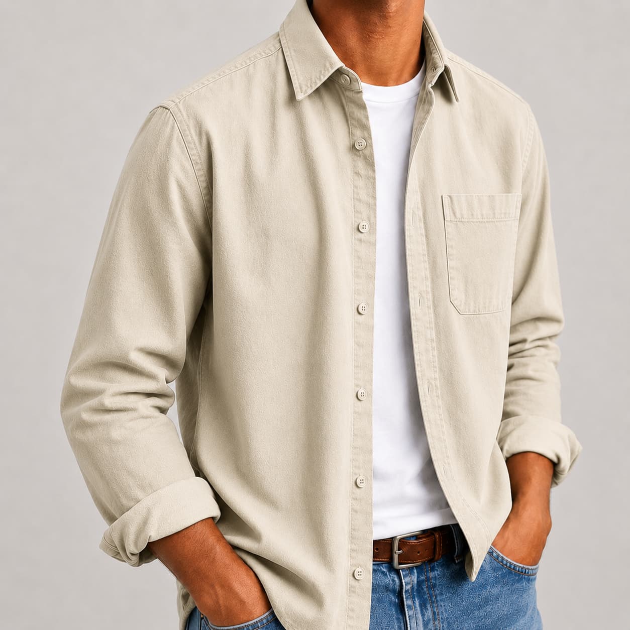 Men's Organic Cotton Button-Up Shirt - Breathable Long Sleeve Casual Shirt