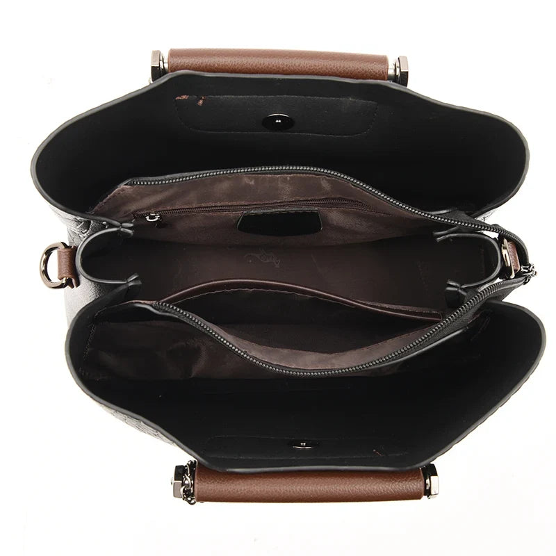 Croc-embossed leather shoulder bag with braided top handle