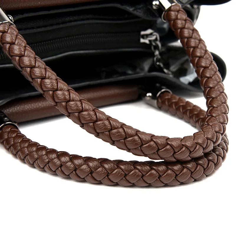 Croc-embossed leather shoulder bag with braided top handle