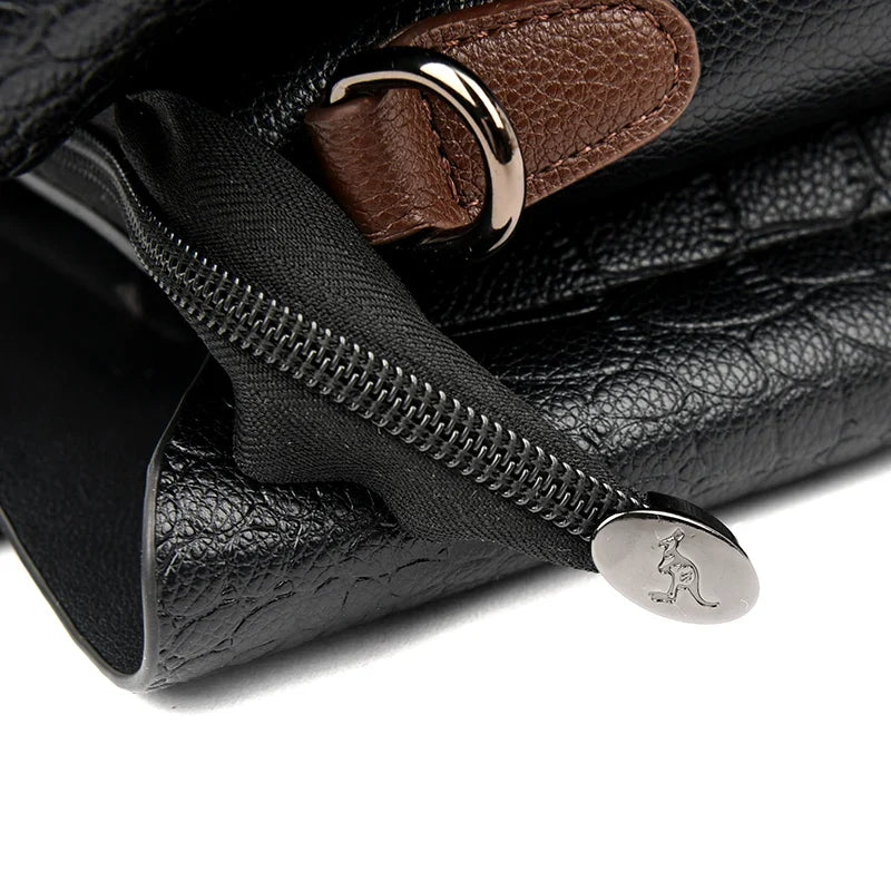 Croc-embossed leather shoulder bag with braided top handle