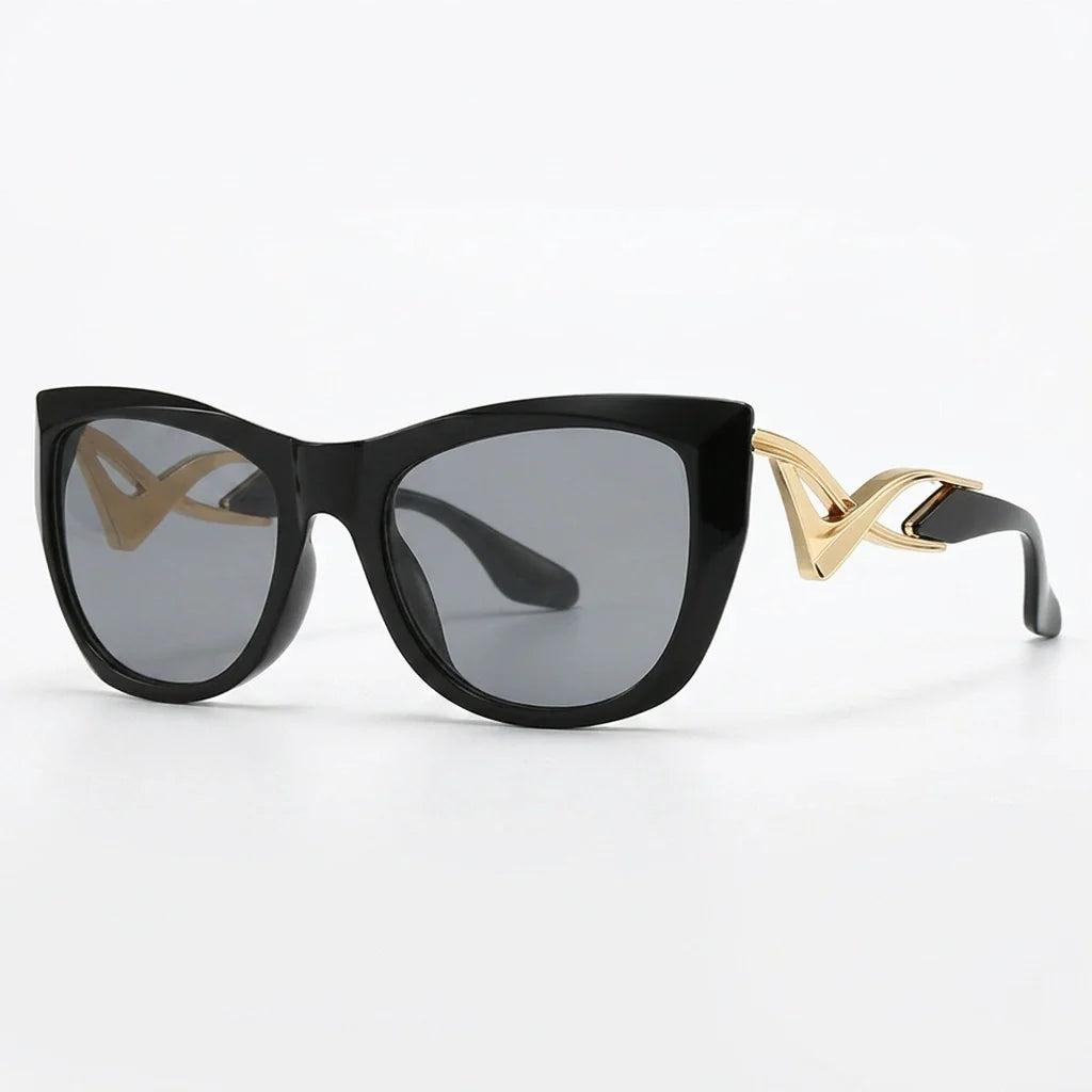 Oversized Cat Eye Sunglasses - Gradient UV400 Statement Shades in Midnight Gold