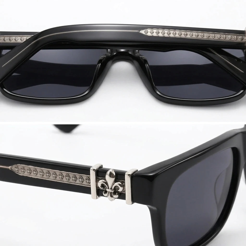 Bold square acetate sunglasses with contrasting temple arms